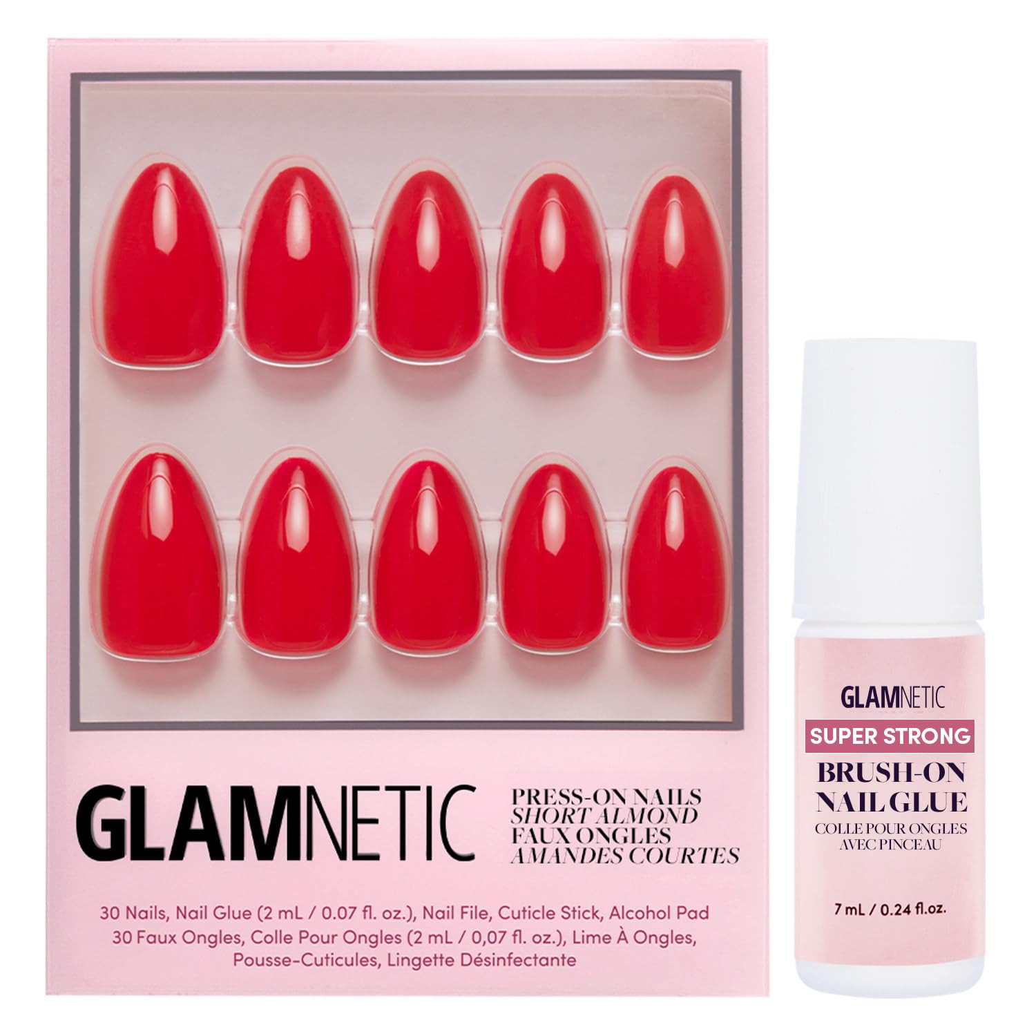 Glamnetic Press On Nails & Brush On Nail Glue Bundle - Fiery Red | Opaque Bright Red Short Almond... | Amazon (US)