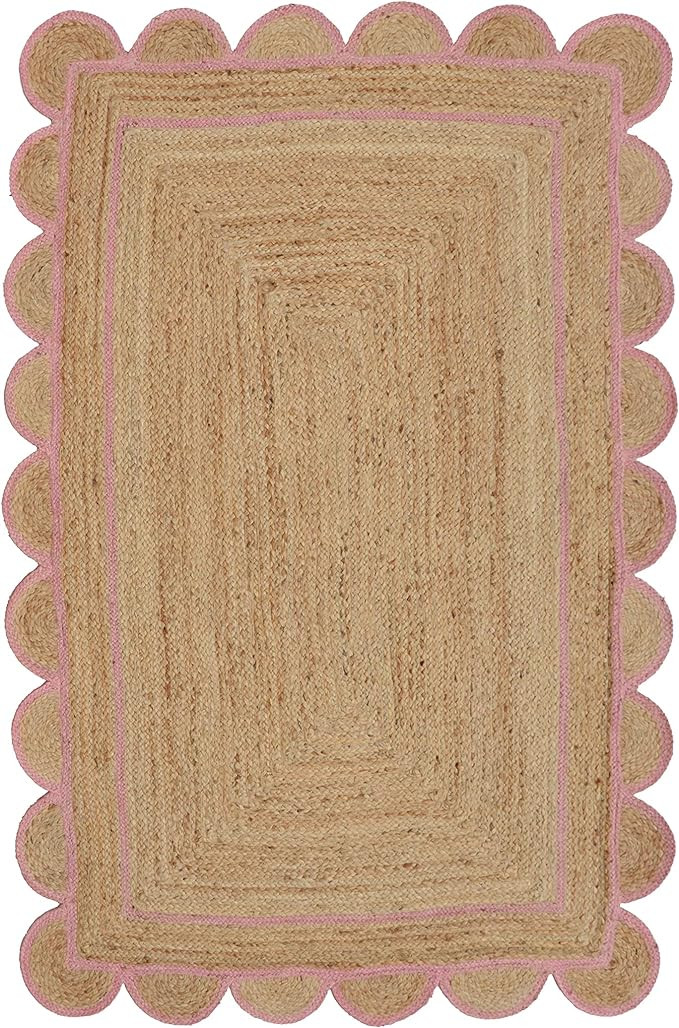 Scallop Pattern Jute Bohemian Area Rug (2'x6', Light Pink) | Amazon (US)