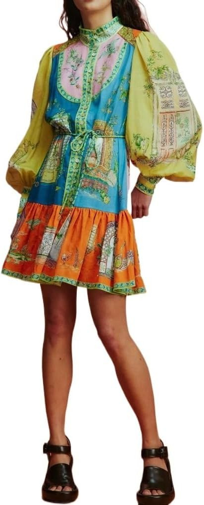 Women's Casual and Fashionable Linen Shirt Cardigan Dress Long Sleeved Short Dress | Amazon (US)