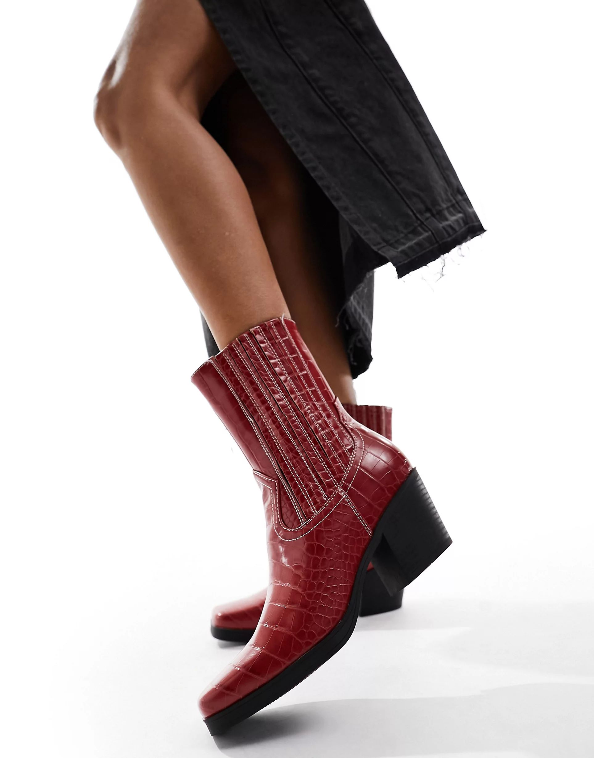 London Rebel western boots in red croc | ASOS (Global)