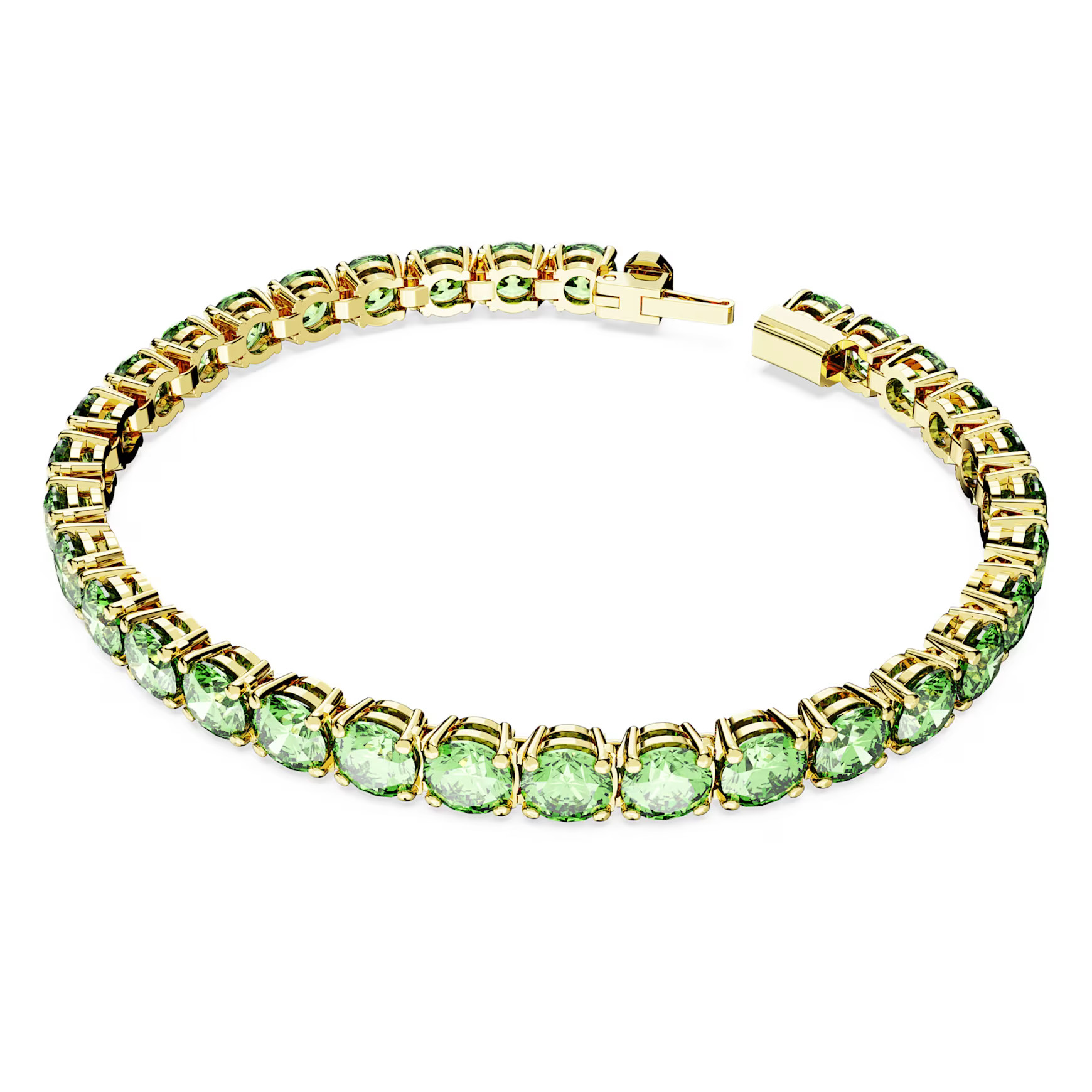 Matrix Tennis bracelet, Round cut, Green, Gold-tone plated by SWAROVSKI | SWAROVSKI