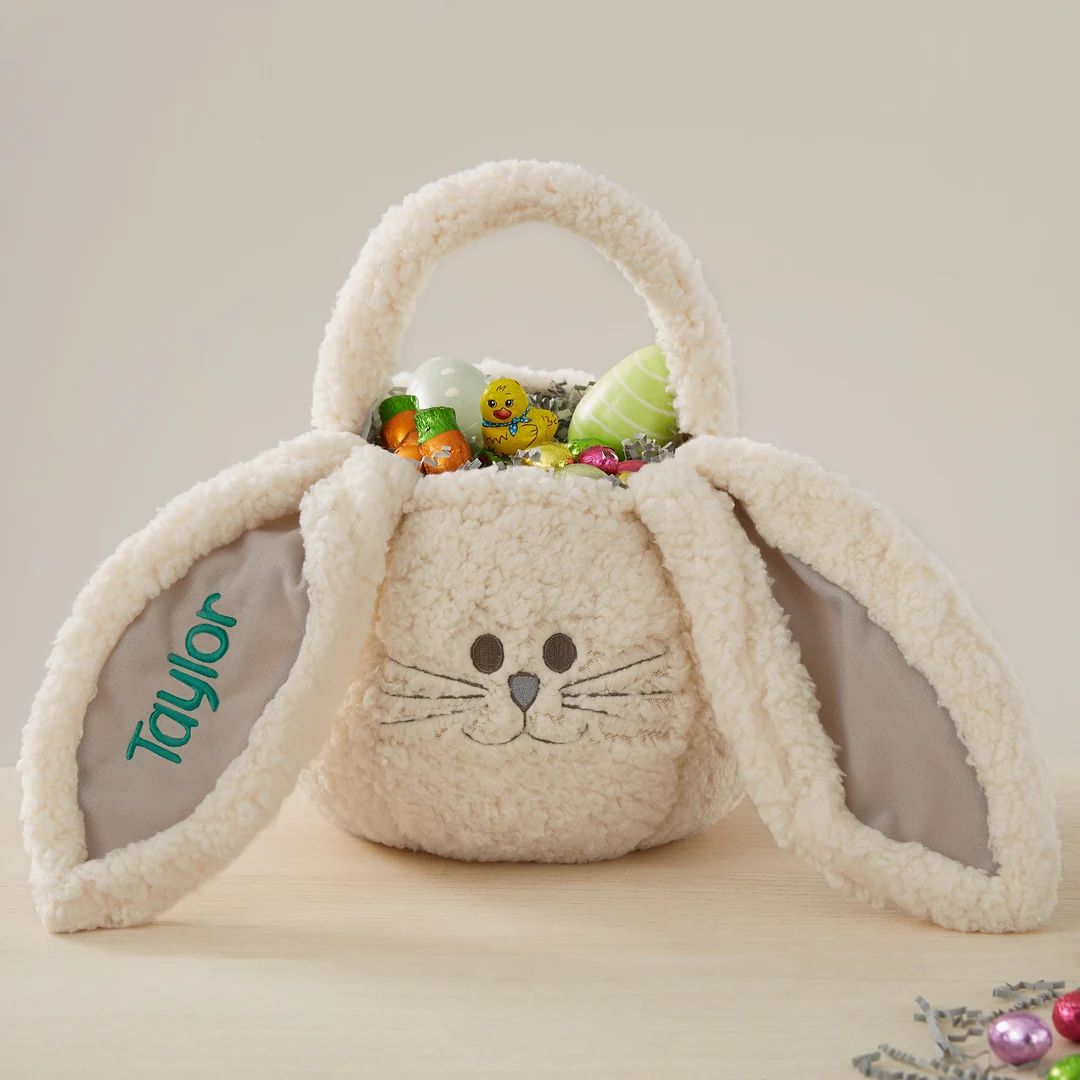Sherpa Bunny Embroidered Plush Easter Treat Bag, Boy Easter Basket, Custom Kids Easter Basket, Ea... | Etsy (US)