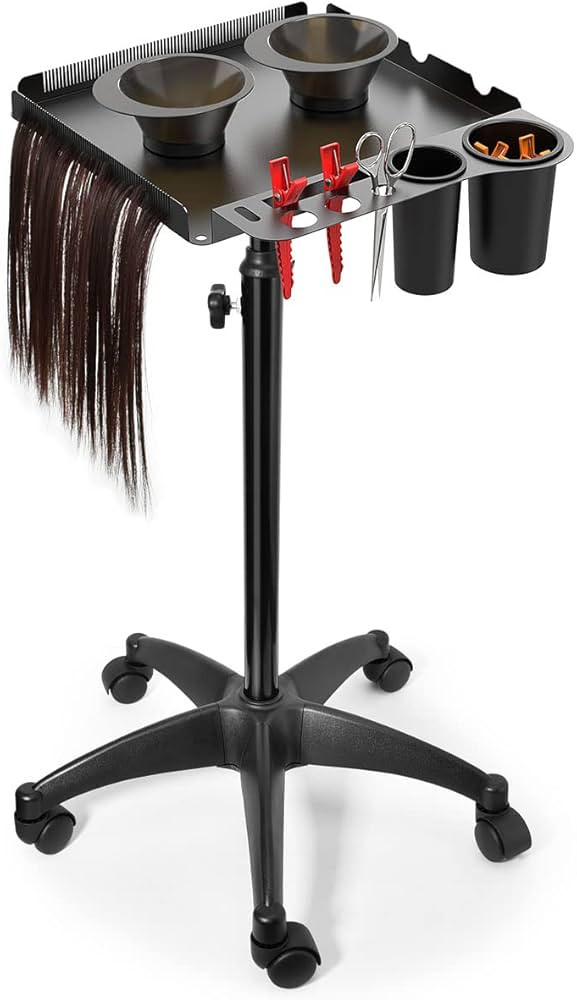 Salon Tray on Wheels with 2 Magnetic Bowls, Rolling Metal Aluminum Tray Cart Height Adjustable fo... | Amazon (US)