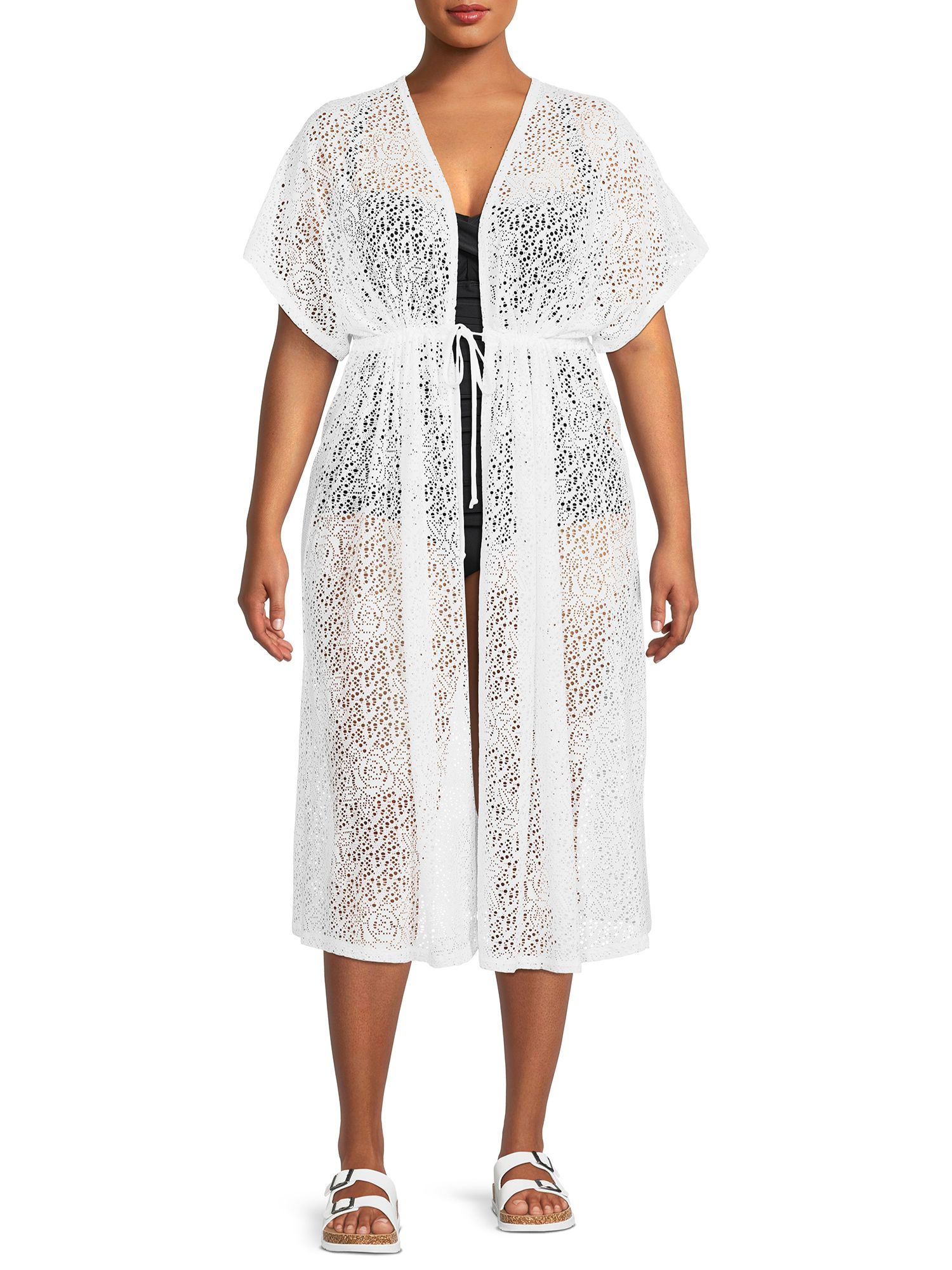 Time and Tru Women's and Women's Plus Crochet Tie Front Cover-Up | Walmart (US)
