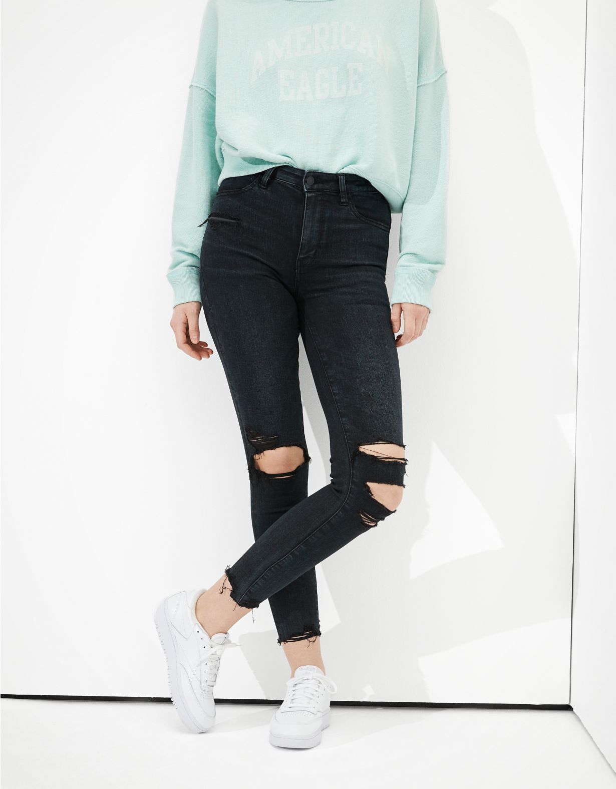 AE Ne(x)t Level Ripped Super High-Waisted Jegging Crop | American Eagle Outfitters (US & CA)