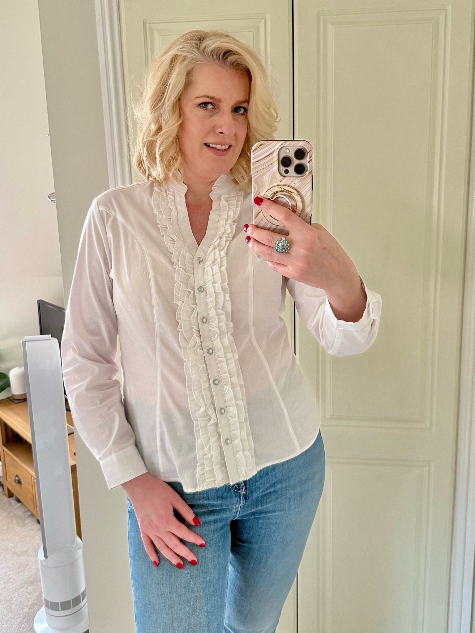 White blouse & blue jeans, what’s not to love. As worn as part of my shopping haul on stories the other day, & also worn underneath my blazer & waistcoat on other posts (check those out 🙂). Such a classic look with pretty ruffles down the front & fitted style. Can be worn spring, summer & autumn.

#LTKspring #LTKsummer #LTKstyletip