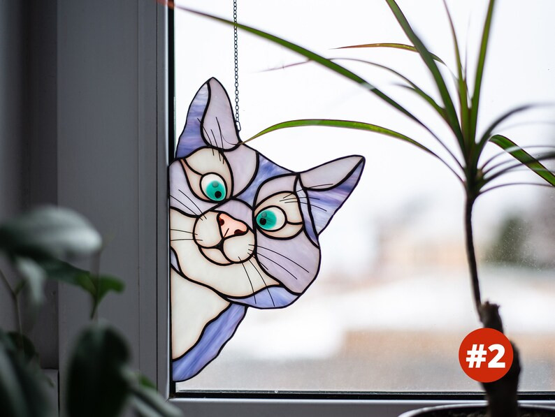 Peeking Cat Window Hangings Stained Glass Cat Suncatcher Dad - Etsy | Etsy (US)