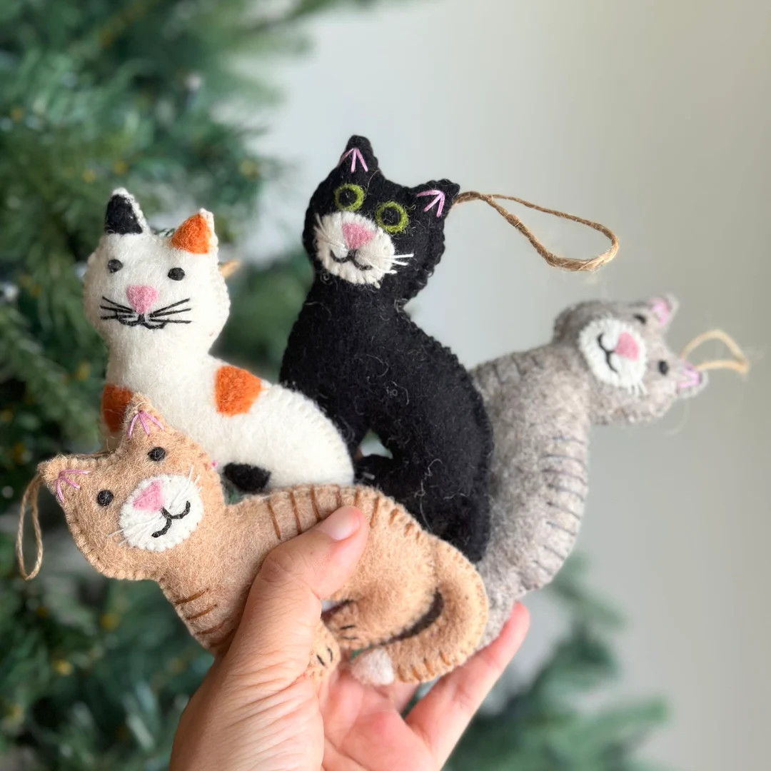 Felt Stitched Cat Christmas Ornament, Gift for Cat Lovers, Needle Felted Ornaments, Biodegradable... | Etsy (US)