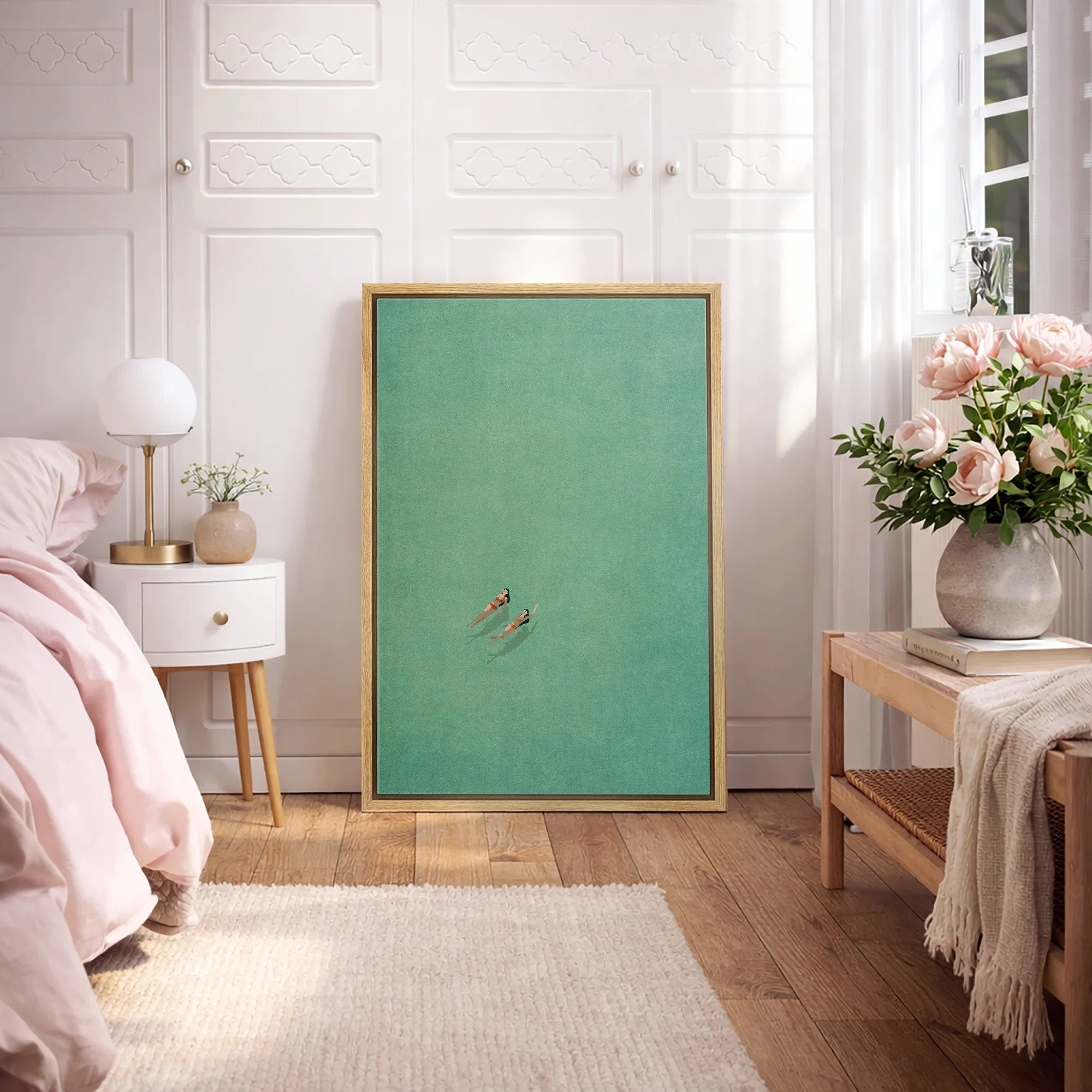 Aerial Swimmers in Turquoise Water Canvas Print Wall Art - Coastal Minimalist Decor for Bathroom or Beach House | Wayfair North America