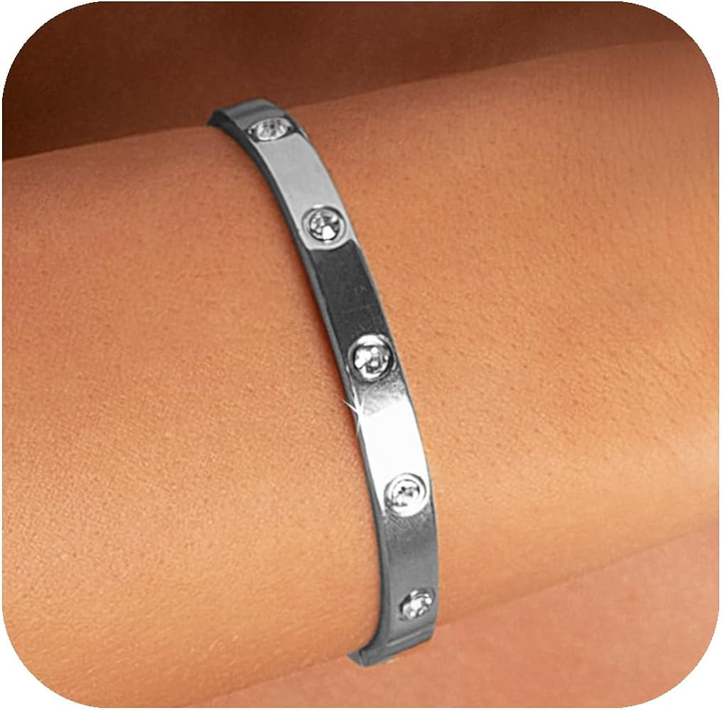 18K Gold Plated Bracelets for Women Love Bangle with Cubic Zirconia Crystal Friendship Bracelets ... | Amazon (US)