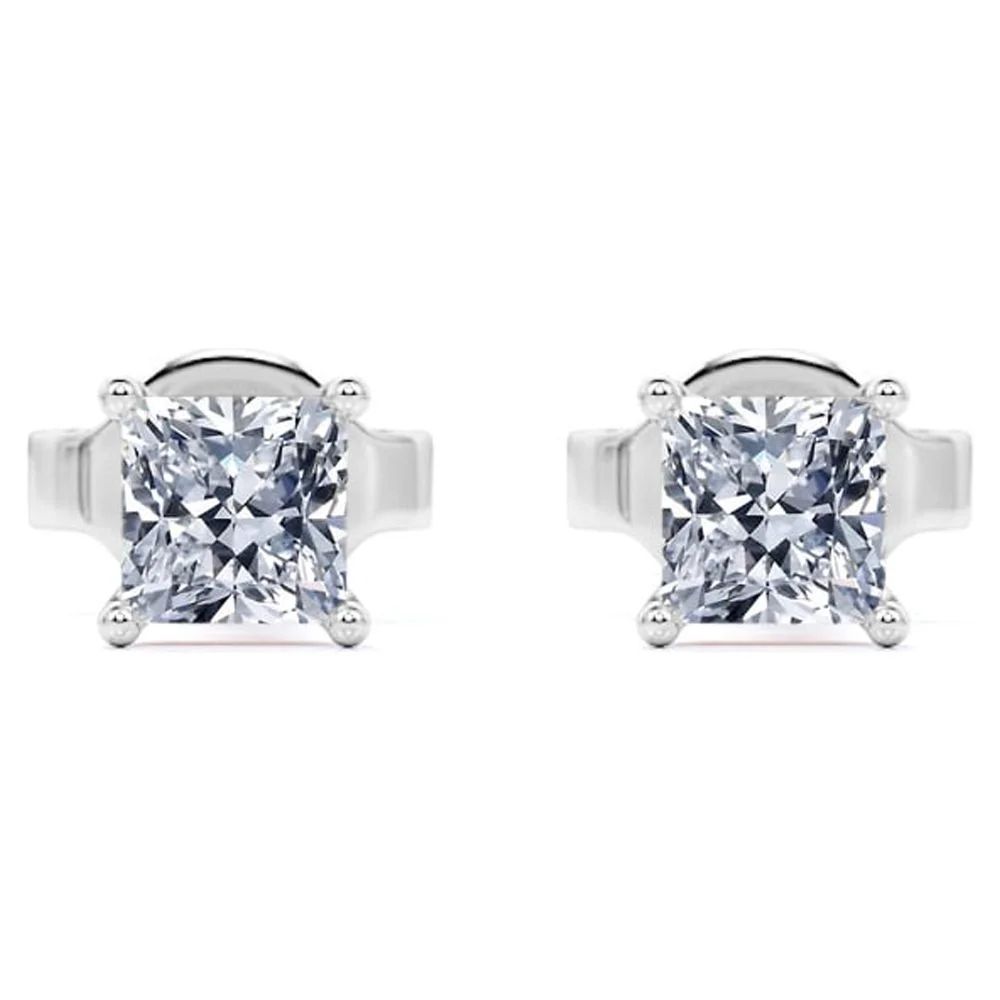 0.5 Carat Princess Cut Moissanite 4 Prong Solitaire Stud Earrings In 18K White Gold Plating Over ... | Walmart (US)