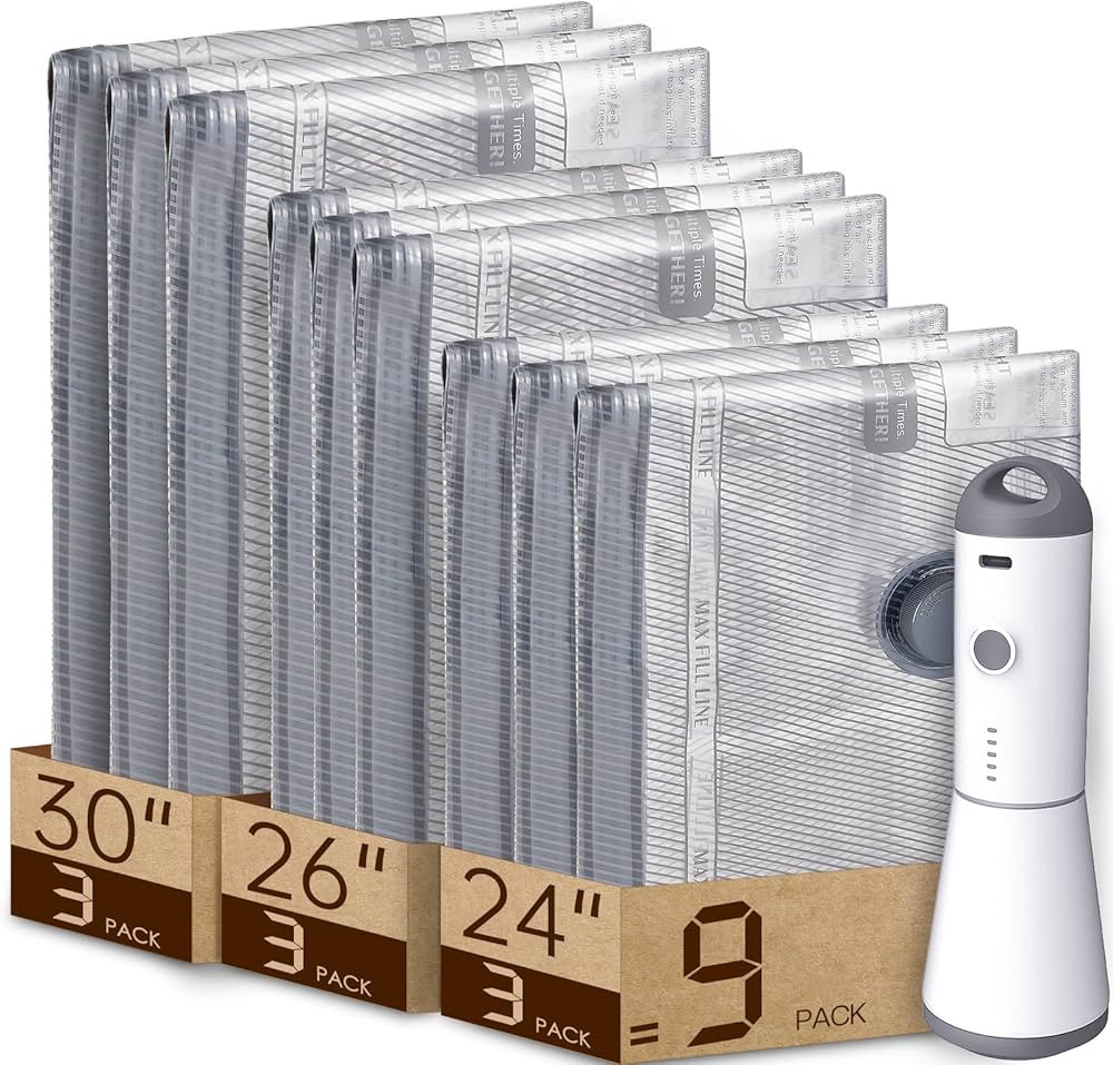 9 Packs Rechargeable Pump Vacuum Bags for Travel Packing, Carry-on Size Vacuum Seal Bags for Lugg... | Amazon (US)