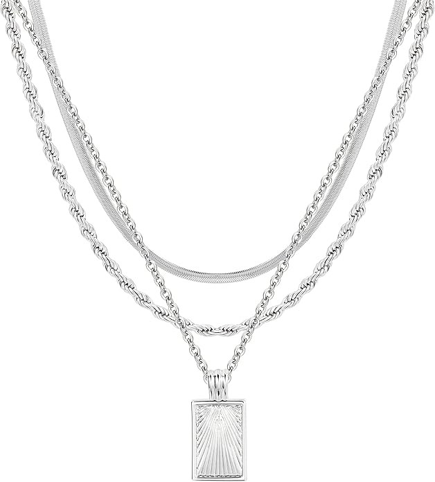 Kyerlyn Silver Necklaces for Women, Sterling Silver Stackable Stack Herringbone Choker Necklaces ... | Amazon (US)