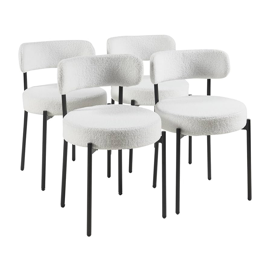 Panana Modern Dining Room Chairs, Mid-Century Round Upholstered Boucle Kitchen Dining Chairs with... | Amazon (US)