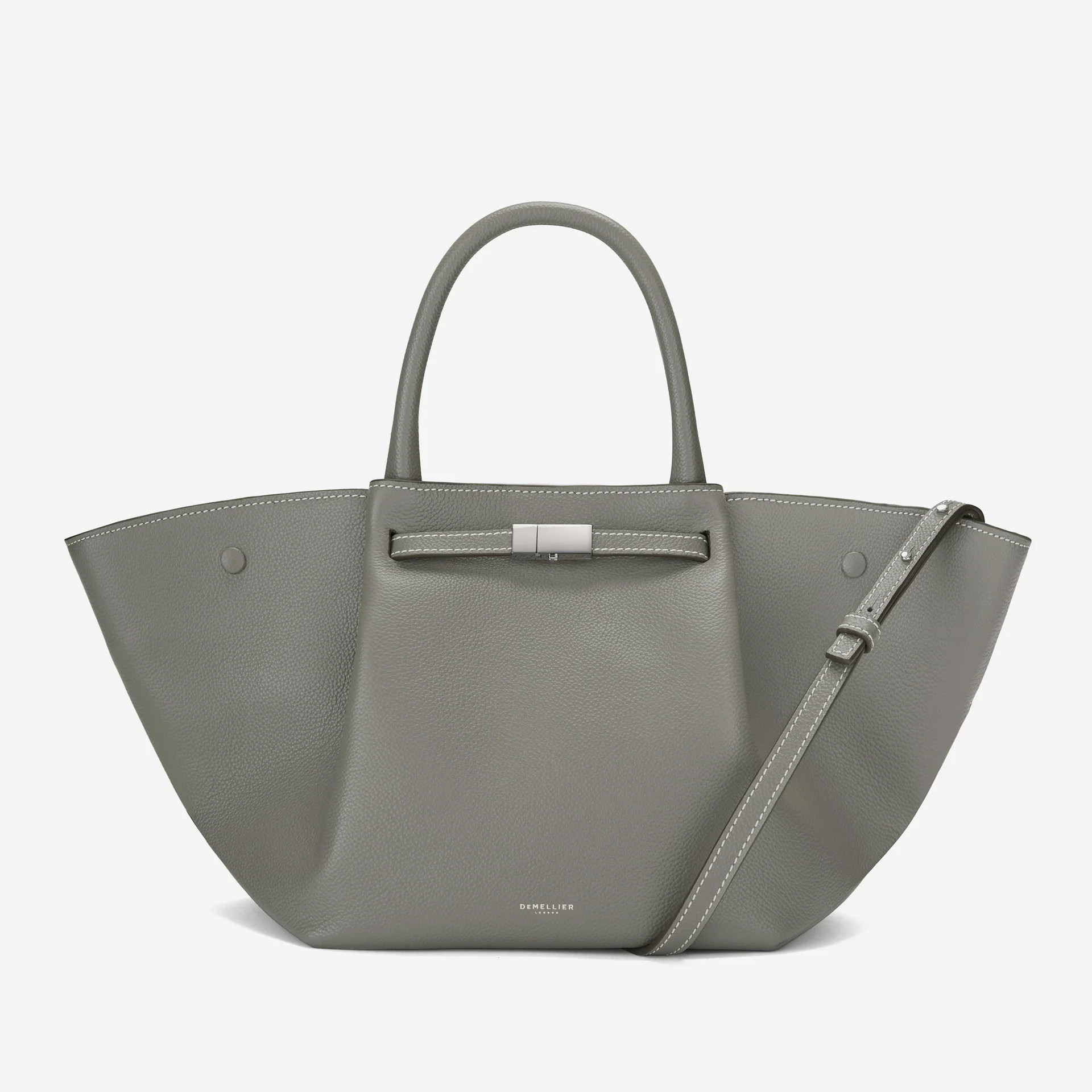 The Midi New York | Stone Grey Small Grain Ecru Stitching | DeMellier | DeMellier