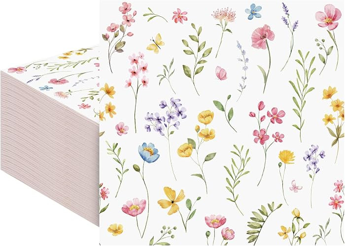 100 Pcs Wildflower Napkins, 2-Ply Floral Cocktail Napkins Spring Decoupage Dessert Dinner Napkin ... | Amazon (US)
