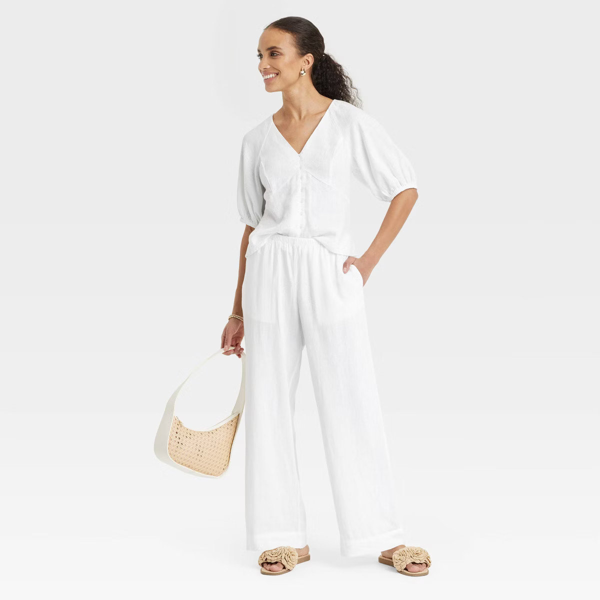 Women's Mid-Rise Wide Leg Linen Pull-On Pants - A New Day™ | Target