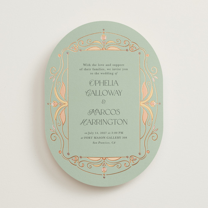 "Ornate Elegance" - Customizable Foil-pressed Wedding Invitations in Beige by Maria Hilas-Louie. | Minted