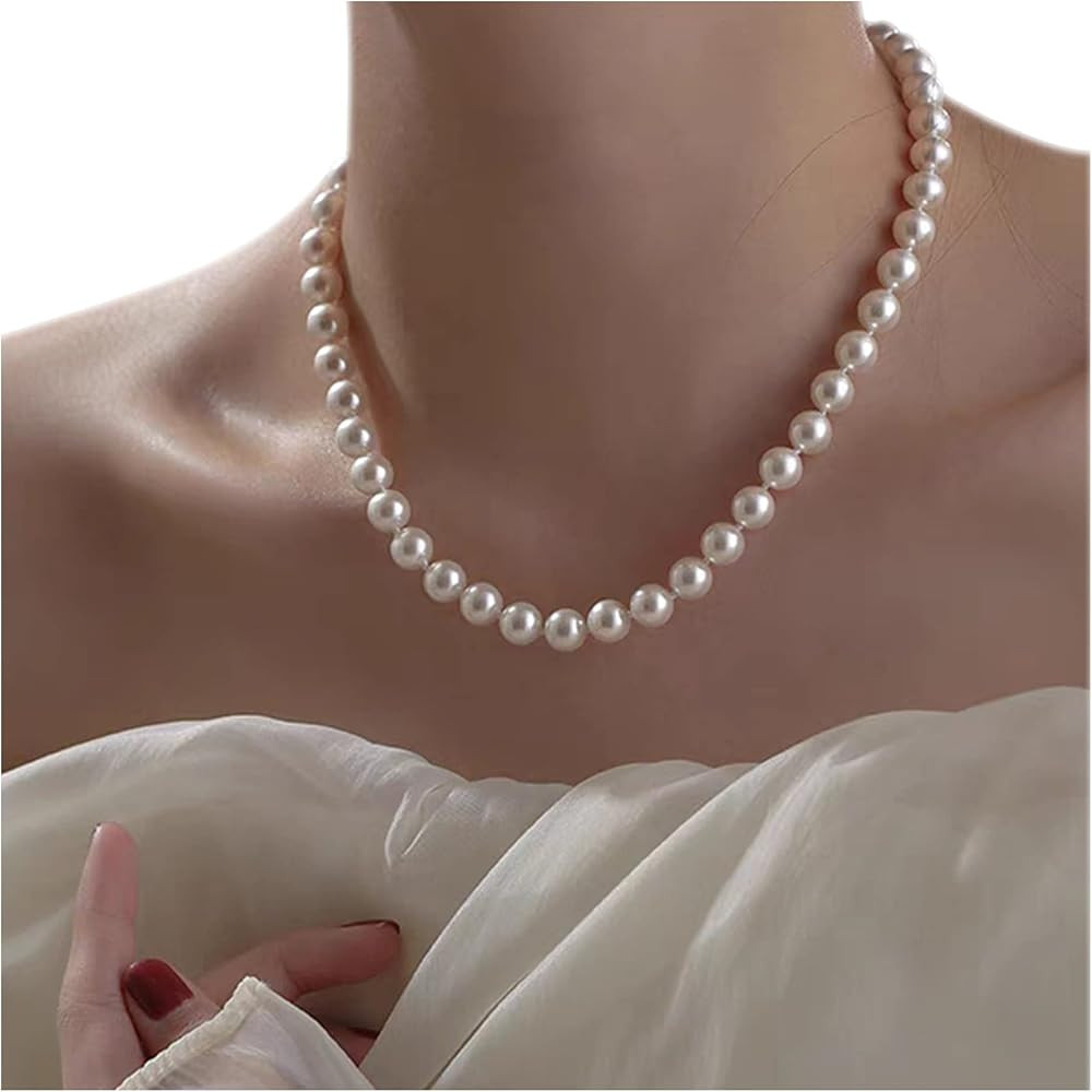 Sereney Pearl Necklaces for Women, 8mm Dainty Pearl Necklace as Bridal Necklace for Wedding, Ster... | Amazon (US)