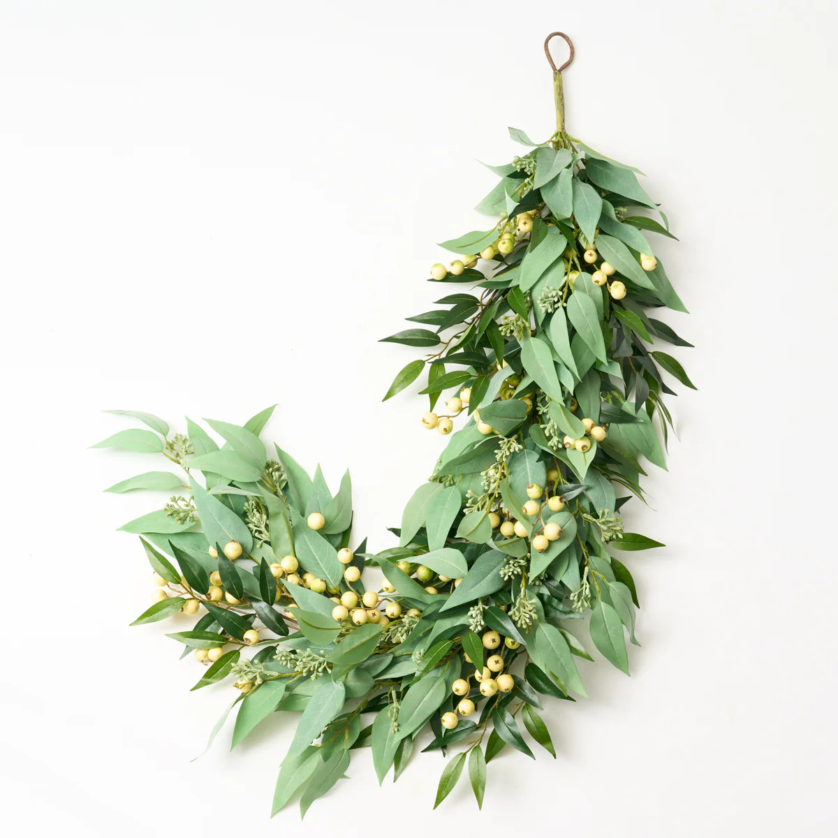 All Seasons Faux Blade Eucalyptus, Green Smilax & Cream Green Gooseberries Mantle Garland Everyda... | Darby Creek Trading