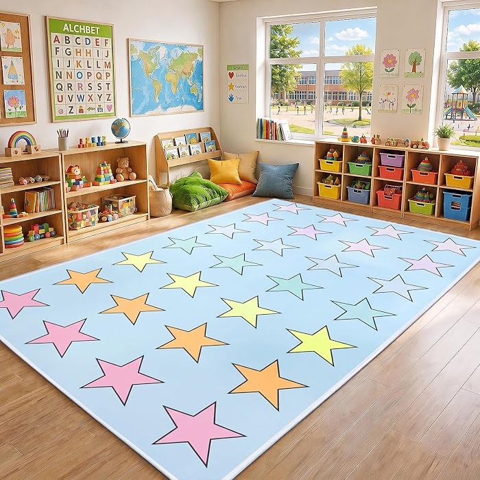 Moucuny 6.5 x 11.5 ft Large Classroom Rug Elementary, Back to School Pastel Schoolgirl Educationa... | Amazon (US)