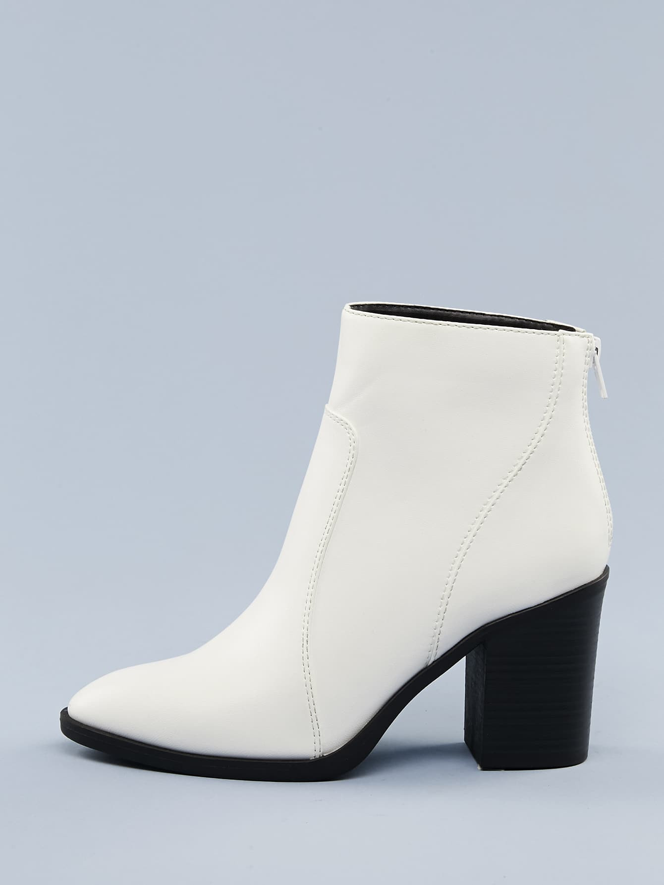 Pointed Toe Chunky Heel Back Zip Ankle Booties | SHEIN