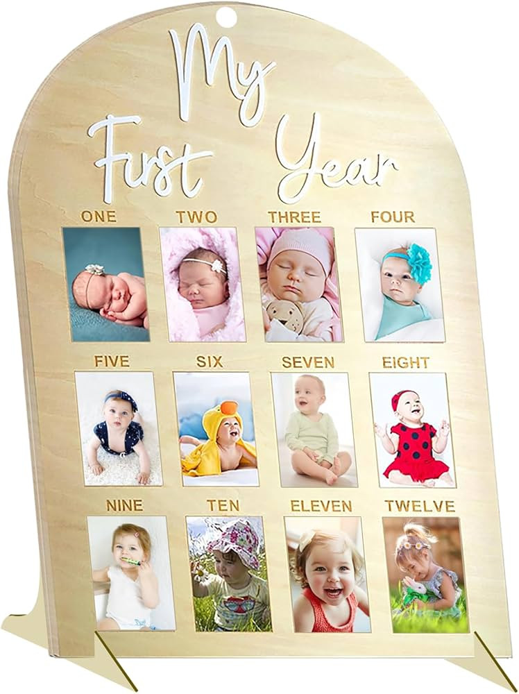 One Year Birthday Wooden Picture Frame, Baby's First Twelve Months Photo Collage and Gender Neutr... | Amazon (US)