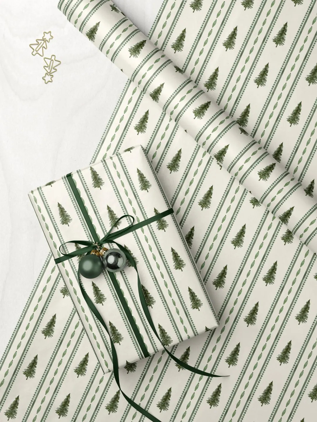 Festive Christmas Wrapping Paper Beige Vintage Christmas Tree Gift Wrap Stripe Christmas Wrapping... | Etsy (US)