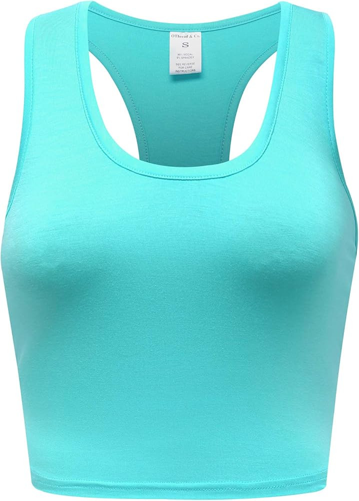 OThread & Co. Women's Basic Crop Tops Stretchy Casual Scoop Neck Racerback Sports Crop Tank Top | Amazon (US)