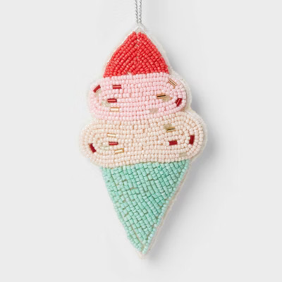 Beaded Fabric Ice Cream Cone Christmas Tree Ornament Green/Pink - Wondershop™ | Target