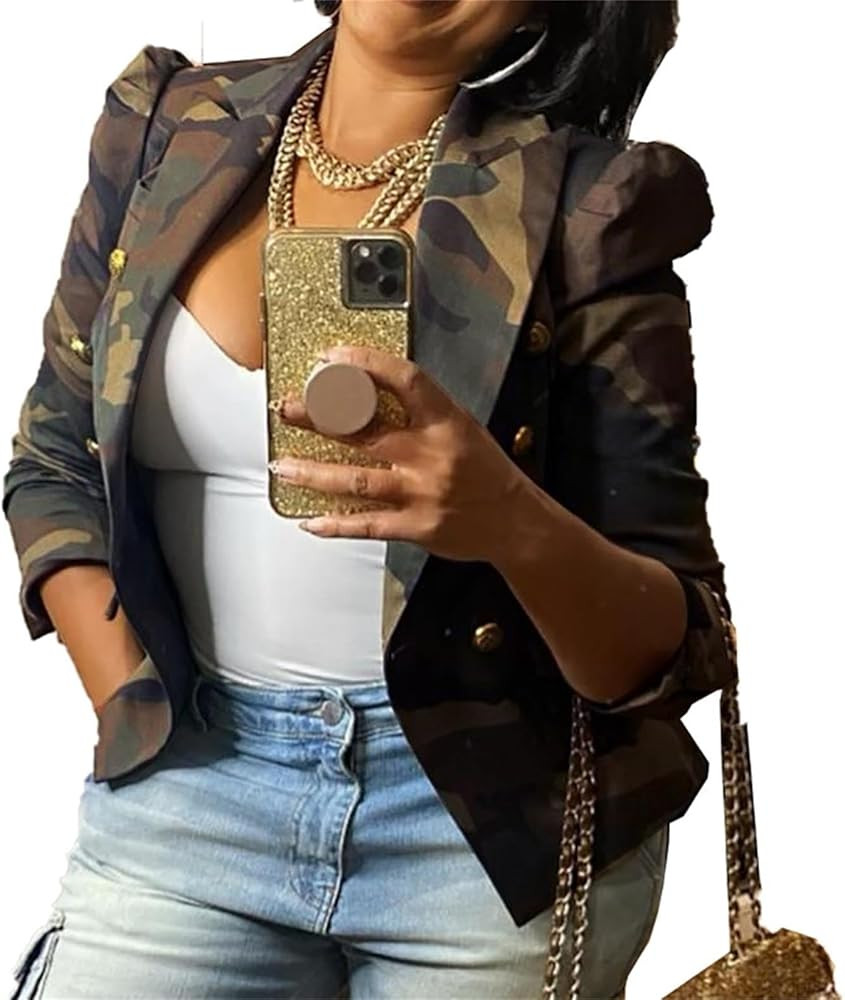 Ptorlio Womens Casual Cropped Camo Jacket Long Sleeve Camouflage Fall Jackets Y2K Coat Outerwear | Amazon (US)