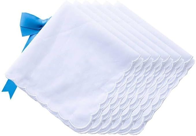CoCoUSM White Handkerchiefs Premium 60s Cotton scalloped Hankies 11 Inches | Amazon (US)