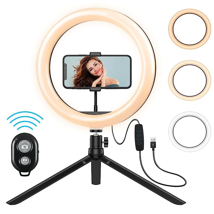 LED Ring Light 10" with Tripod Stand & Phone Holder for Live Streaming & YouTube Video, Dimmable Des | Amazon (US)