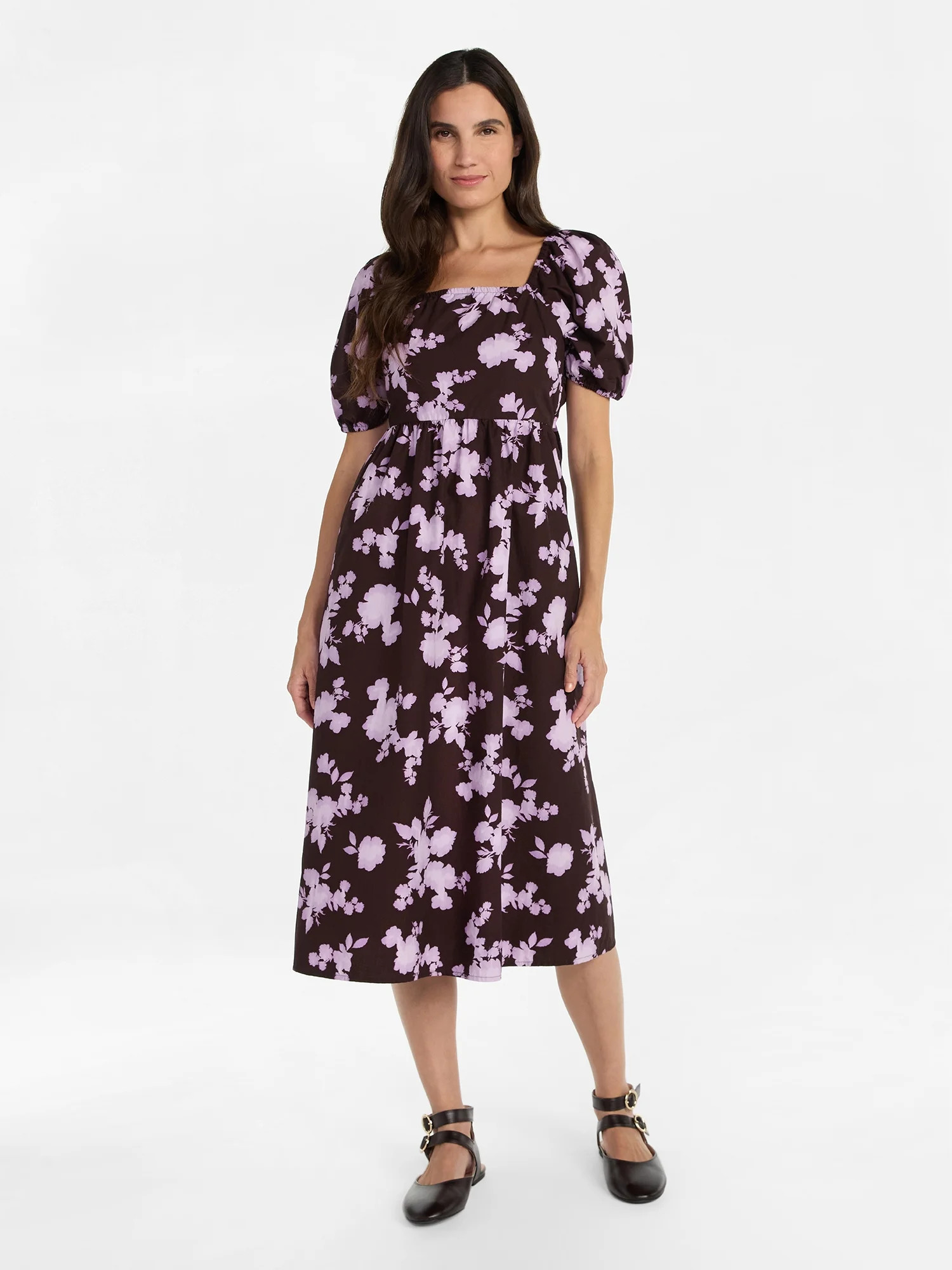 Time and Tru Women's Midi Dress with Puff Sleeves, XS-XXXL | Walmart (US)