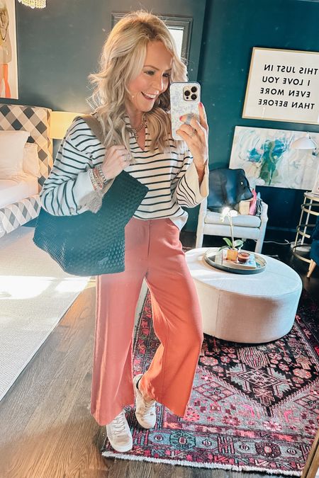 classically cool in stripes for spring! wearing XXS in sweater and size 24 in pants | 

#LTKfindsunder100 #LTKstyletip #LTKSeasonal