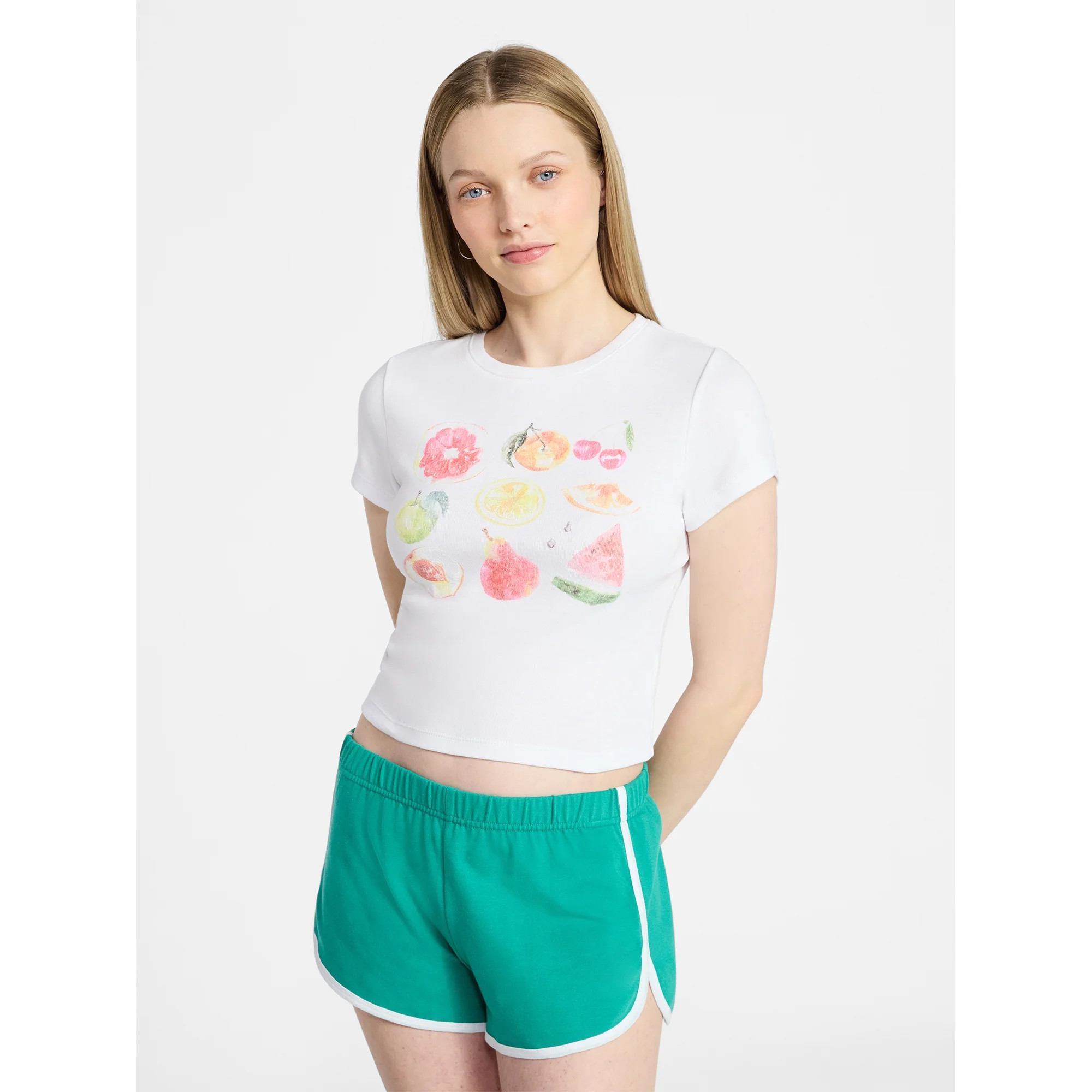 No Boundaries Ribbed Cotton Graphic Baby Tee with Short Sleeves, Women's XXS-XXL | Walmart (US)