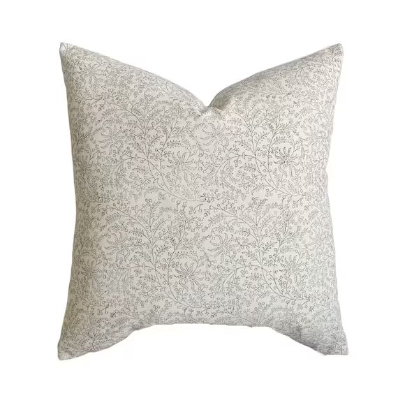 Emma  Soft White Floral Handblock Pillow Cover  Natural - Etsy | Etsy (US)