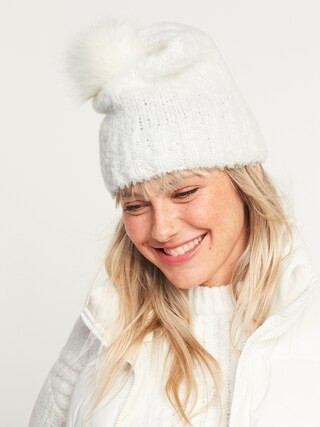 Cozy Bouclé Faux-Fur Pom-Pom Beanie Hat for Women | Old Navy (US)