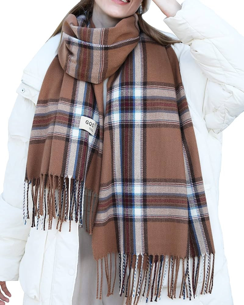 Women's Winter Scarf Large Warm Shawl Classic Tassel Plaid Oversized Scarves Thick Wraps | Amazon (US)
