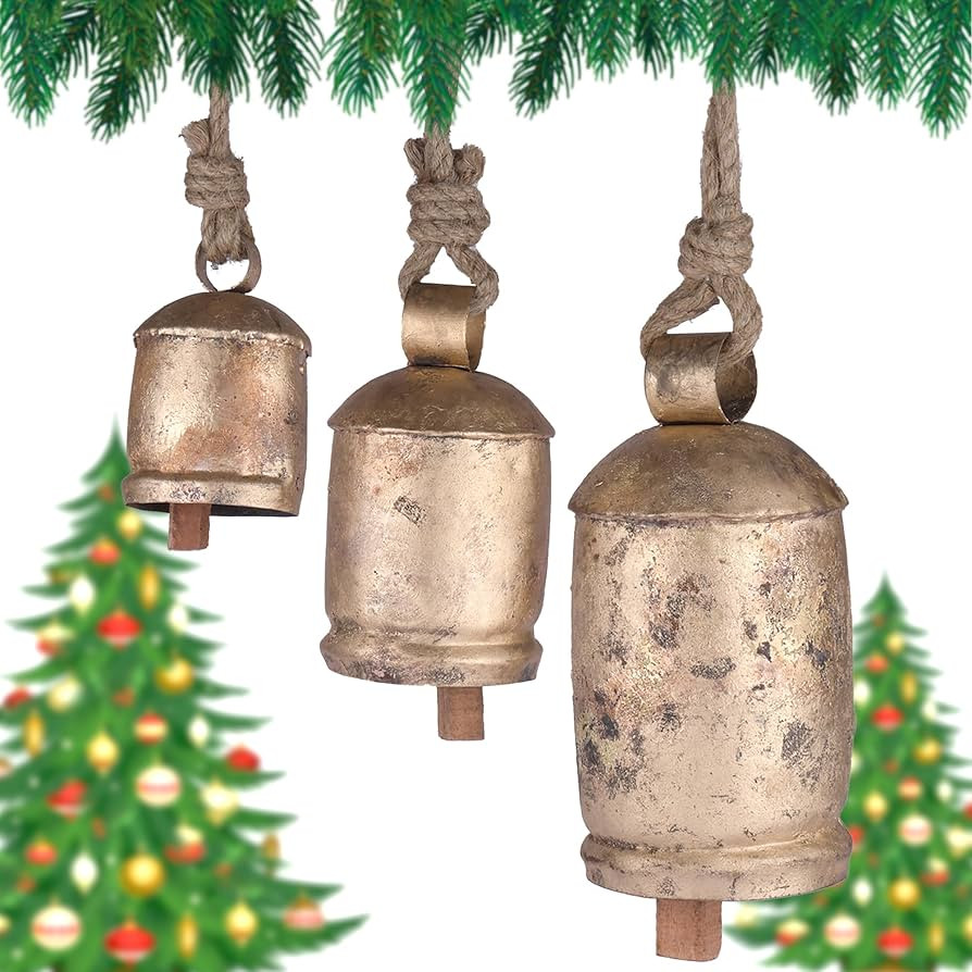 Decorative Hanging Bells - Large Cow Bells, Rustic Christmas Bells for Door, Gold Bells for Chris... | Amazon (US)