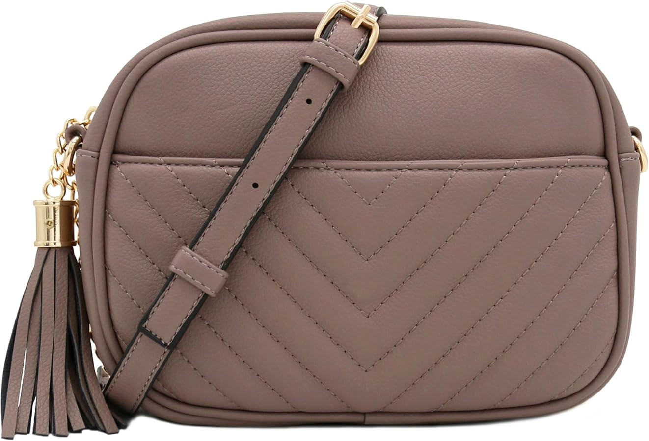 FashionPuzzle Chevron Quilted Crossbody Camera Bag with Chain Strap and Tassel | Amazon (US)