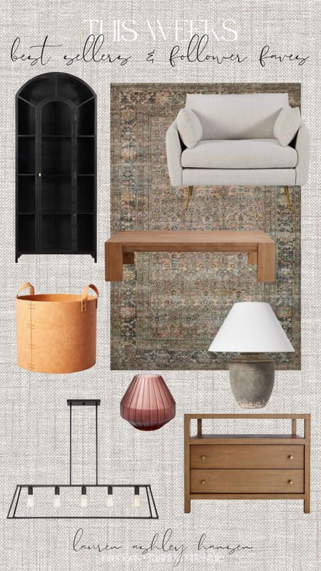 This weeks best sellers and follower favorites round up! Coffee table, black cabinet, table lamp, area rug, linear chandelier, nightstand, Boucle armchair, leather basket 

#LTKsalealert #LTKhome #LTKFind