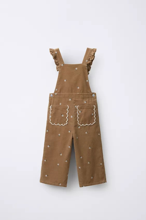 EMBROIDERED FLOWER CORDUROY LONG OVERALLS | Zara US