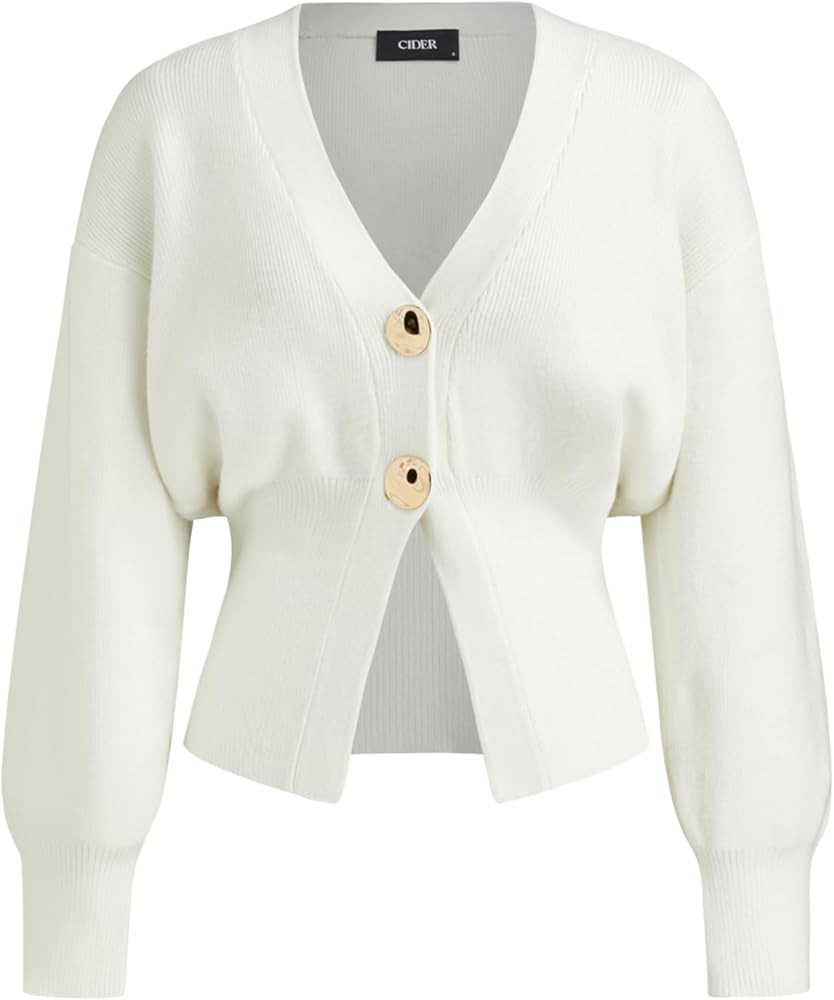 CIDER Cardigan Sweater for Women Knitted Long Sleeve V Neck Trendy Open Front Sweaters with Gold ... | Amazon (US)