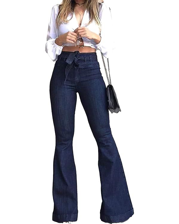 Pantete Womens High Waisted Bell Bottom Jeans Denim High Rise Flare Jean Pants with Wide Leg and ... | Amazon (US)