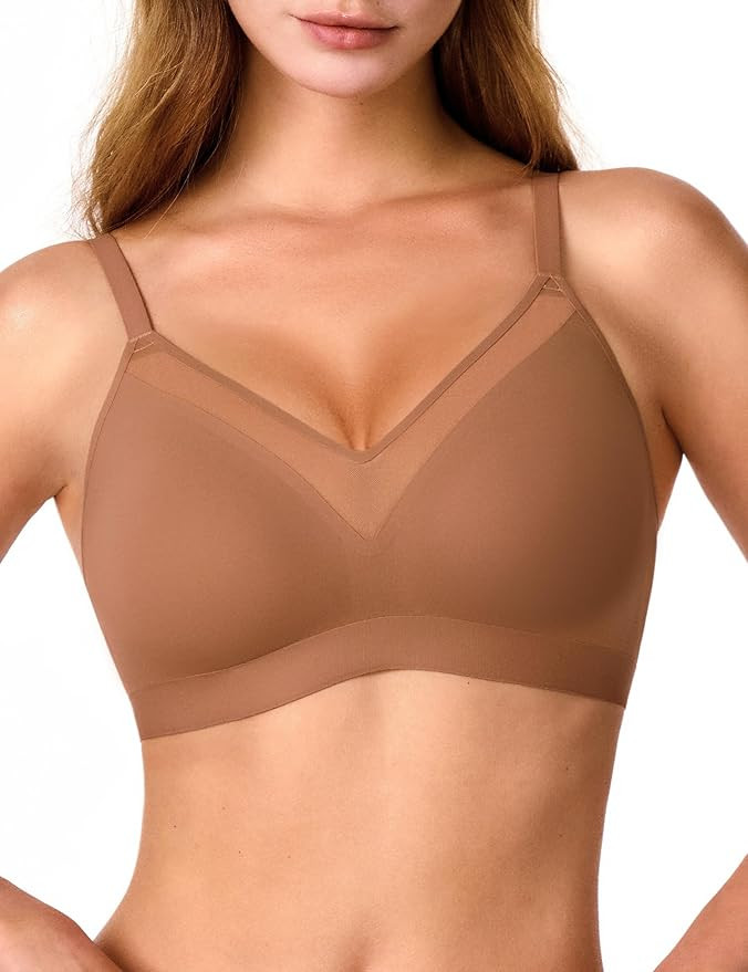 V Neck Mesh Wireless Bras for Women, Seamless Push Up Bralette No Underwire Bra Comfortable Every... | Amazon (US)