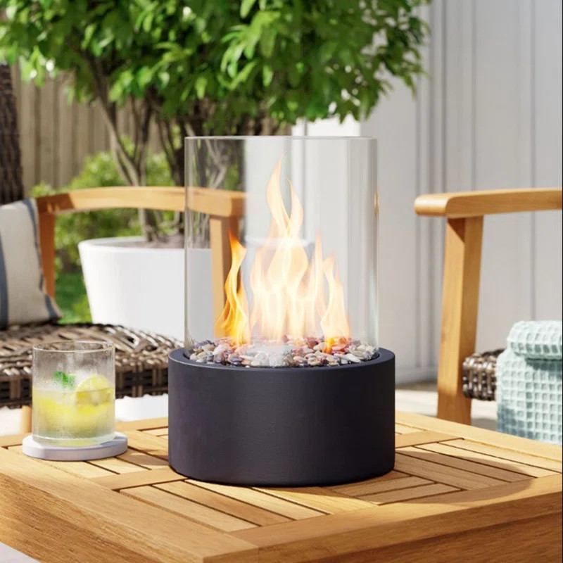 Ebern Designs Lamariah Metal Bio-Ethanol Indoor / Outdoor Tabletop Fireplace with Flame Guard & R... | Wayfair North America