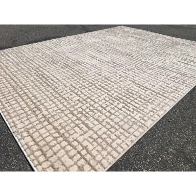 Squared Geometric Tone-On-Tone Rug In Creamy Sandy Beige With Mocha High-Low Texture - Nude 26 | Wayfair North America