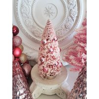 Lovely Pink Bottle Brush Tree With Ornaments, Vintage Style Christmas, Pink Flocked | Etsy (US)
