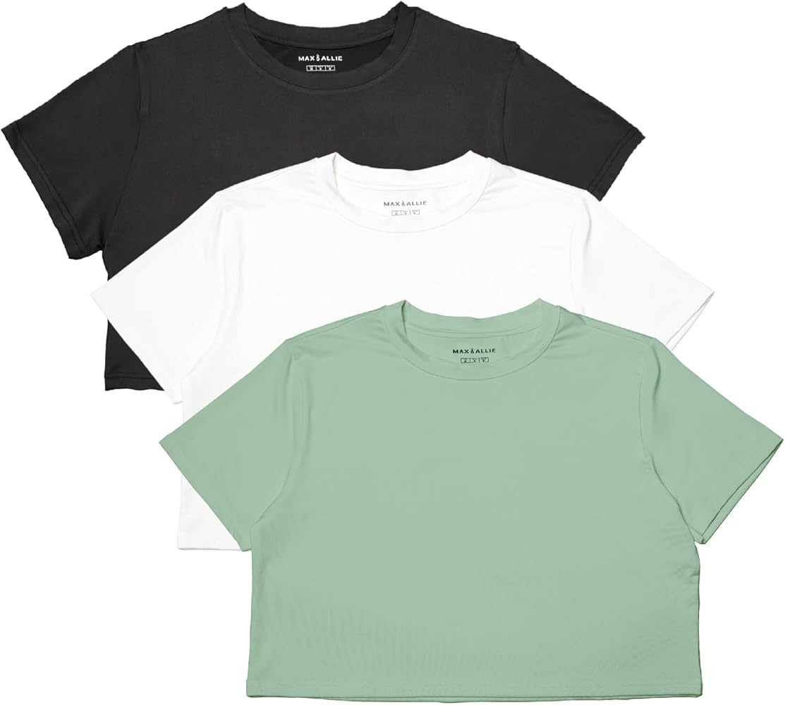 MAX ALLIE Women's Ultra Soft Cropped T Shirt Crew Neck Tees Casual Loose Fit Basic Lightweight | Amazon (US)